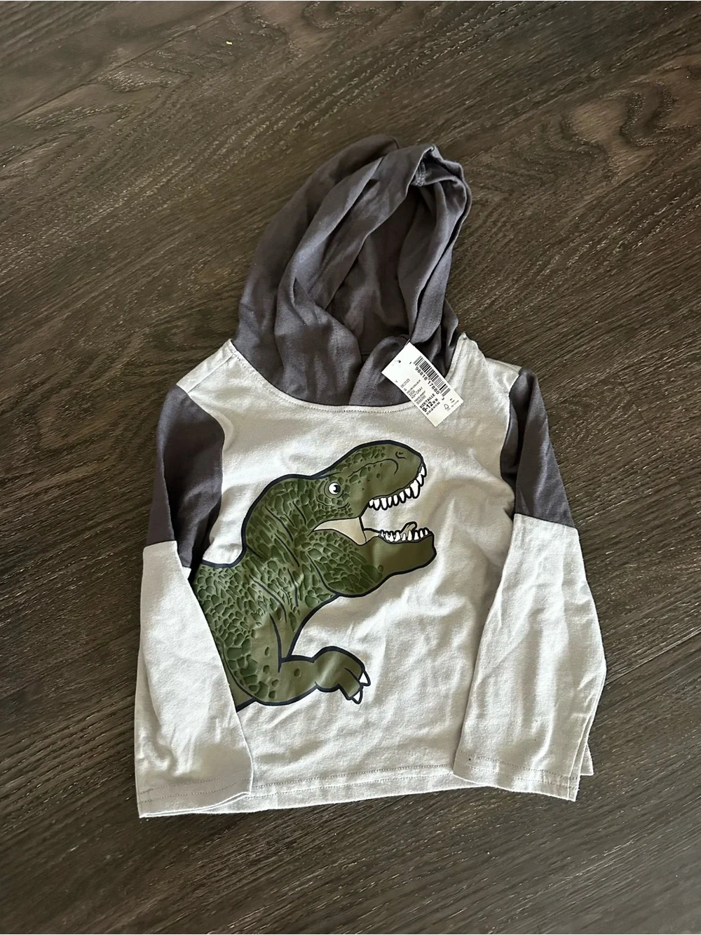The Children's Place Gray & Charcoal Hooded Dino Shirt with Green T-Rex